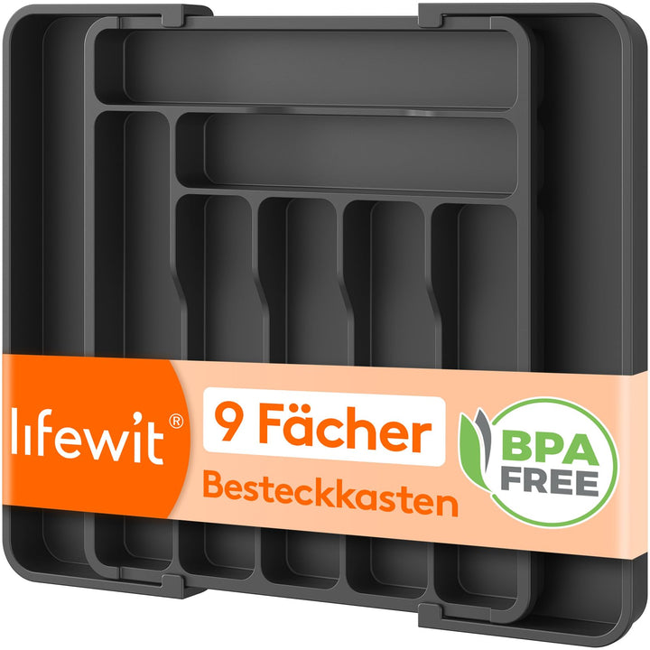 Lifewit Besteckkasten für Schubladen, verstellbarer Besteckeinsatz Tiefe 35 cm, 7-9 Fächer Kunststof