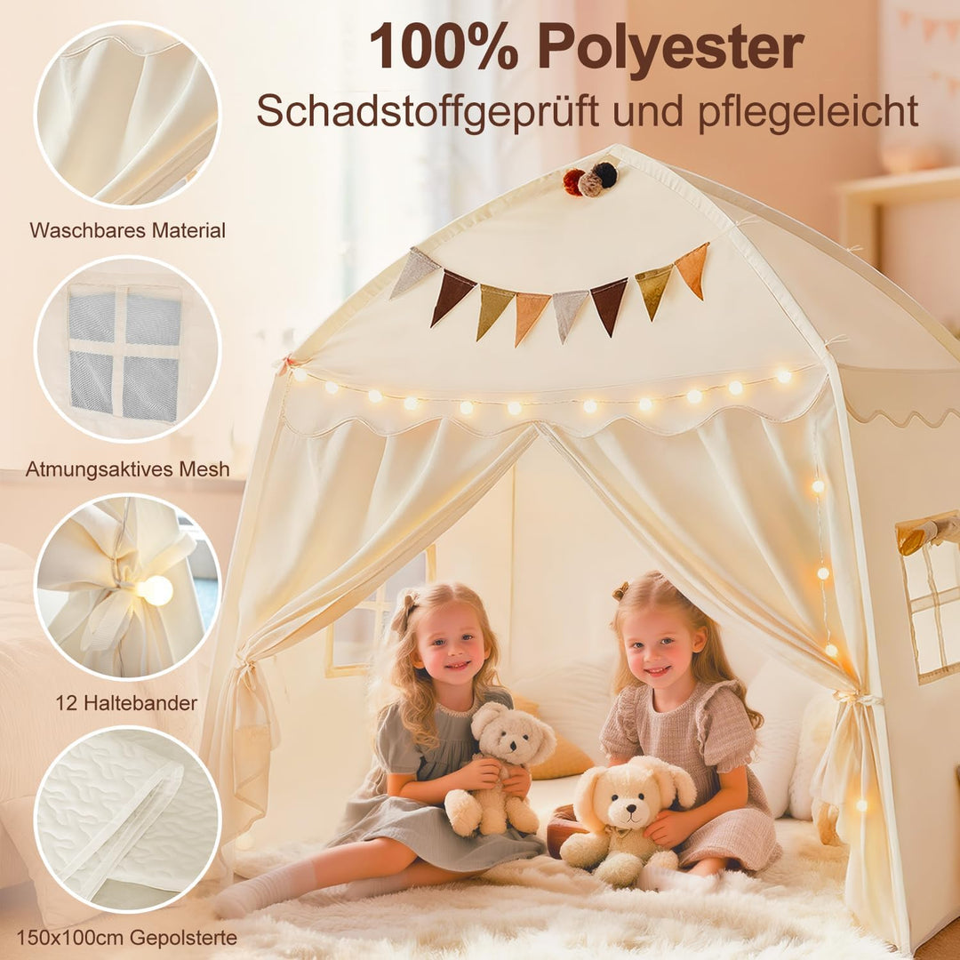 Kinderzelt Spielzelt Indoor Kinderzimmer Spielhaus: 150x100x150 cm Grosses Spielhaus mit Matte – Lic