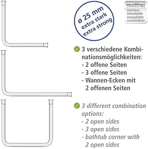 WENKO Winkelduschstange für Badewannen & Duschtassen, 3 verschiedene Kombinationsmöglichkeiten, extr