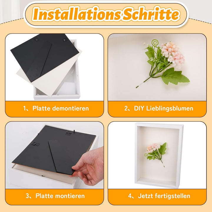 ALULU 3D Bilderrahmen zum Befüllen Tiefer 5cm, Holz-Schattenbox 31x22,5 cm, Objektrahmen für Wand &