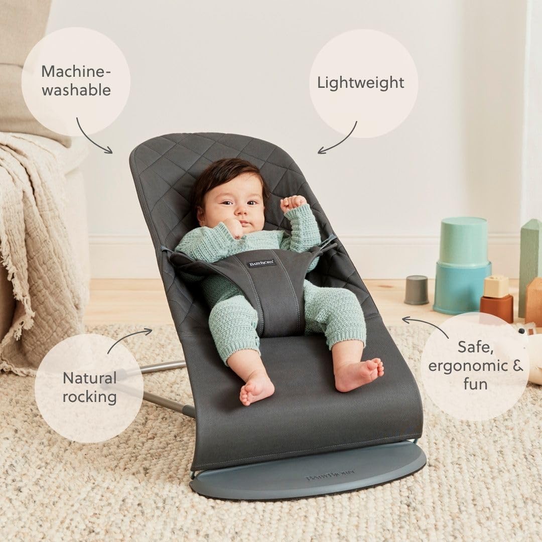 BabyBjörn Babywippe Bliss, Gewebt, Klassische Steppung ,Anthrazitgrau