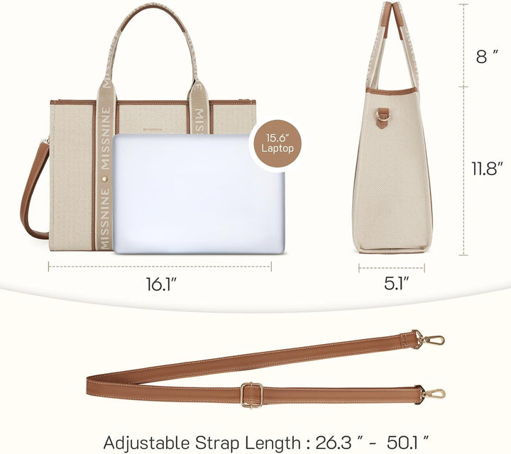Missnine Tragetasche Canvas-Laptoptasche 15,6 Zoll Handtasche Damen Aktentasche für Damen grosse Kap