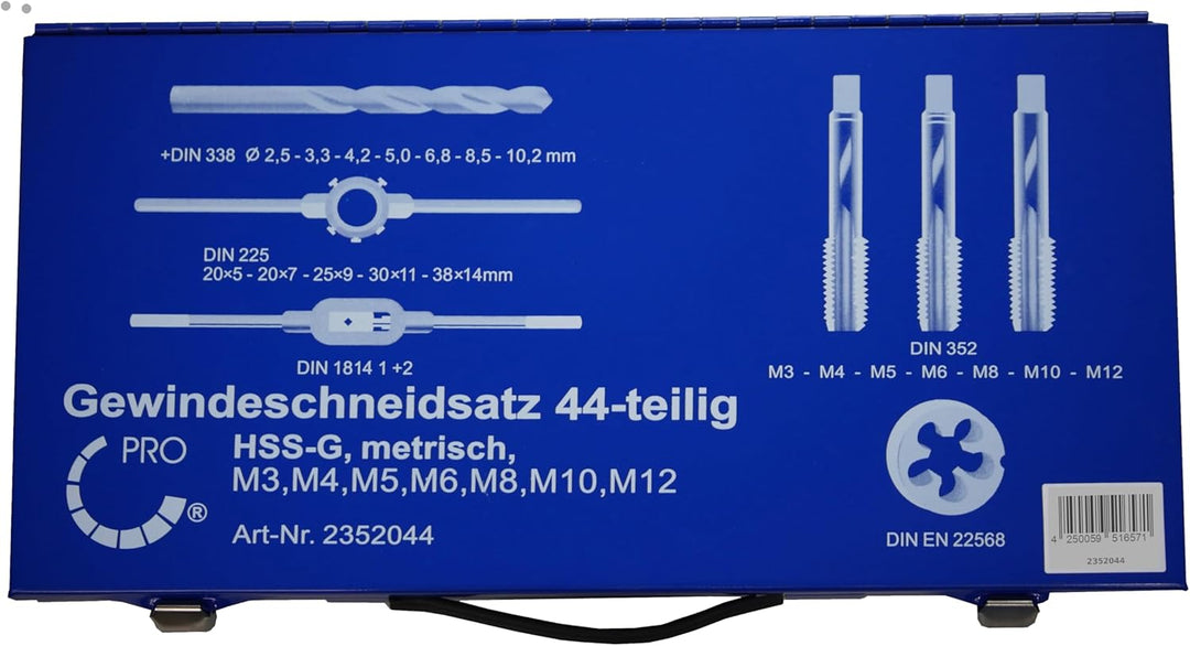 Gewindeschneider Set 44-tlg. | Gewindebohrer HSS M3 - M12 | Windeisen, Schneideisenhalter, Gewindesc