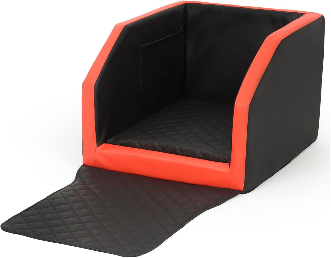 Autohundebett Hunde-Autositz Hundebett f. Rückbank Hundesitz Anschnallgurt 55x70 (Farbe: schwarz-rot