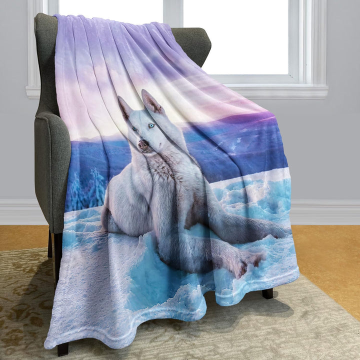 YISUMEI Flauschige Decke 150x200 Bett Kuscheldecke Sofa Wohndecke mit Motiv Schnee Weisser Wolf 150