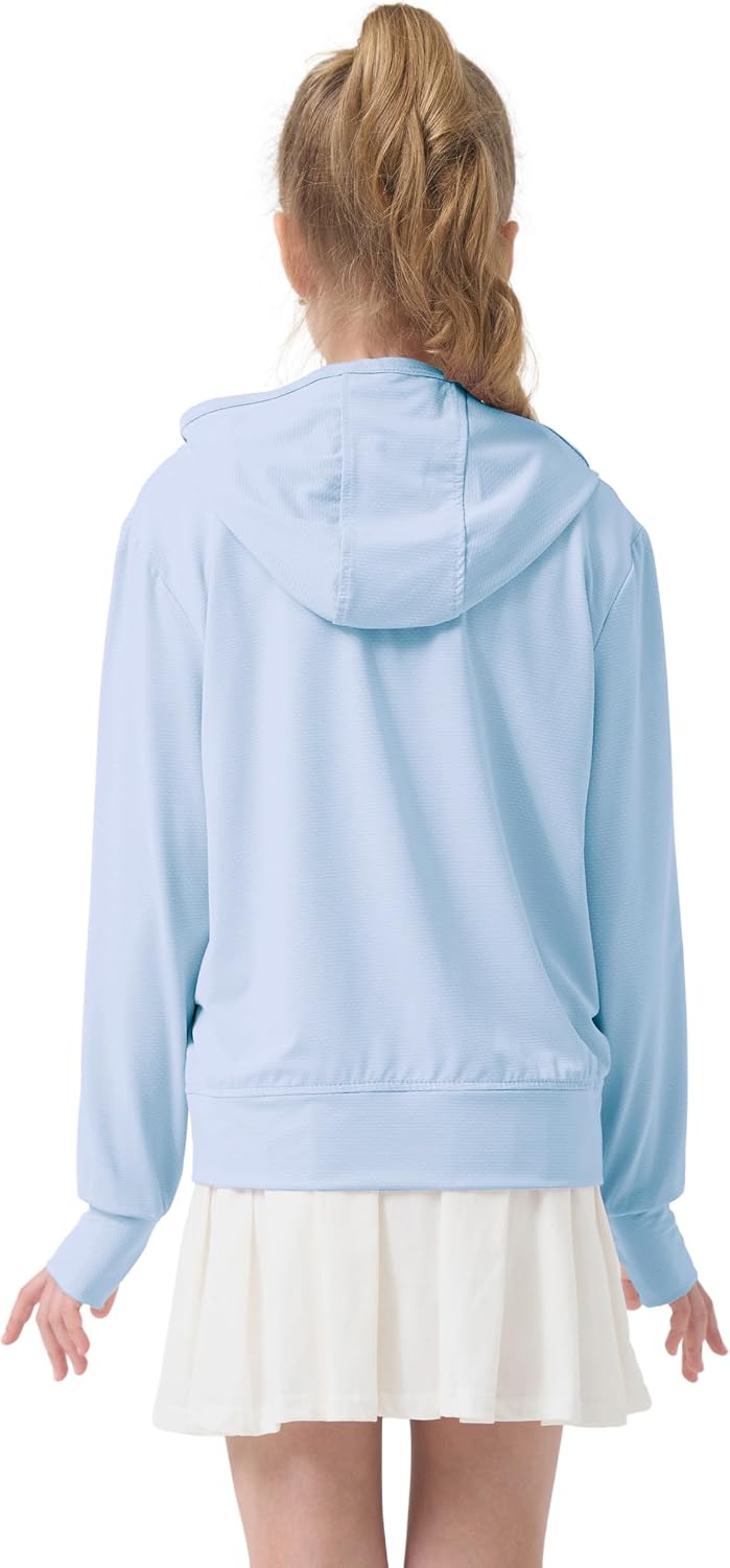 Rolanko Mädchen Sommerjacke mit Daumenlöchern Langarm Sonnenschutz Schnell Trocknend Reissverschluss