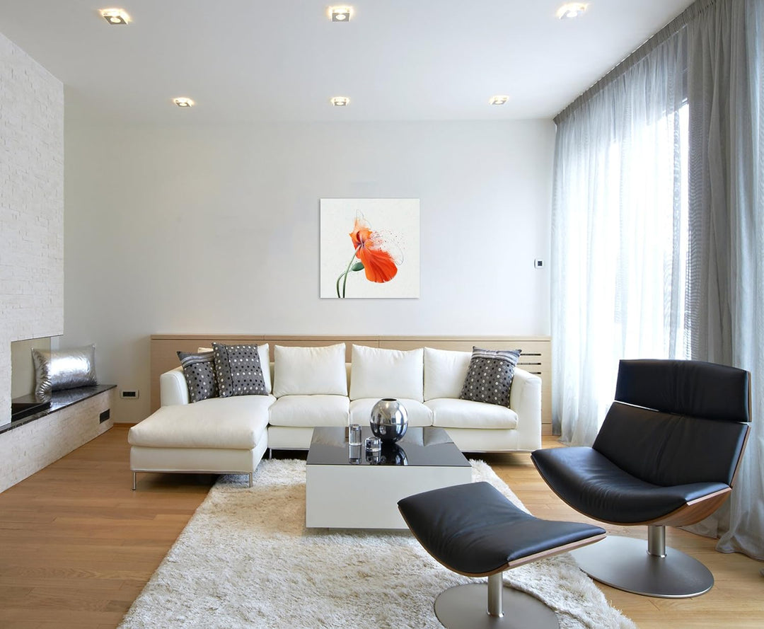 Wandbild 90x90cm Orange Mohnblumen im Splash Art Stil auf Leinwand für Wohnzimmer, Büro, Schlafzimme