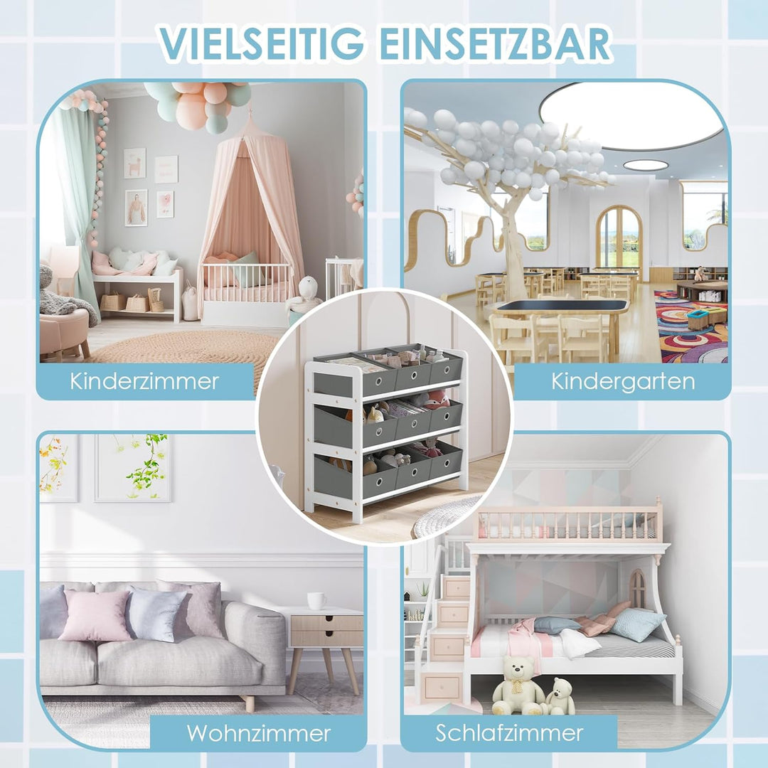 Lestarain Kinderregal mit 9 Boxen, Bücherregal Kinder, Spielzeug Aufbewahrung, Montessori Spielzeugr