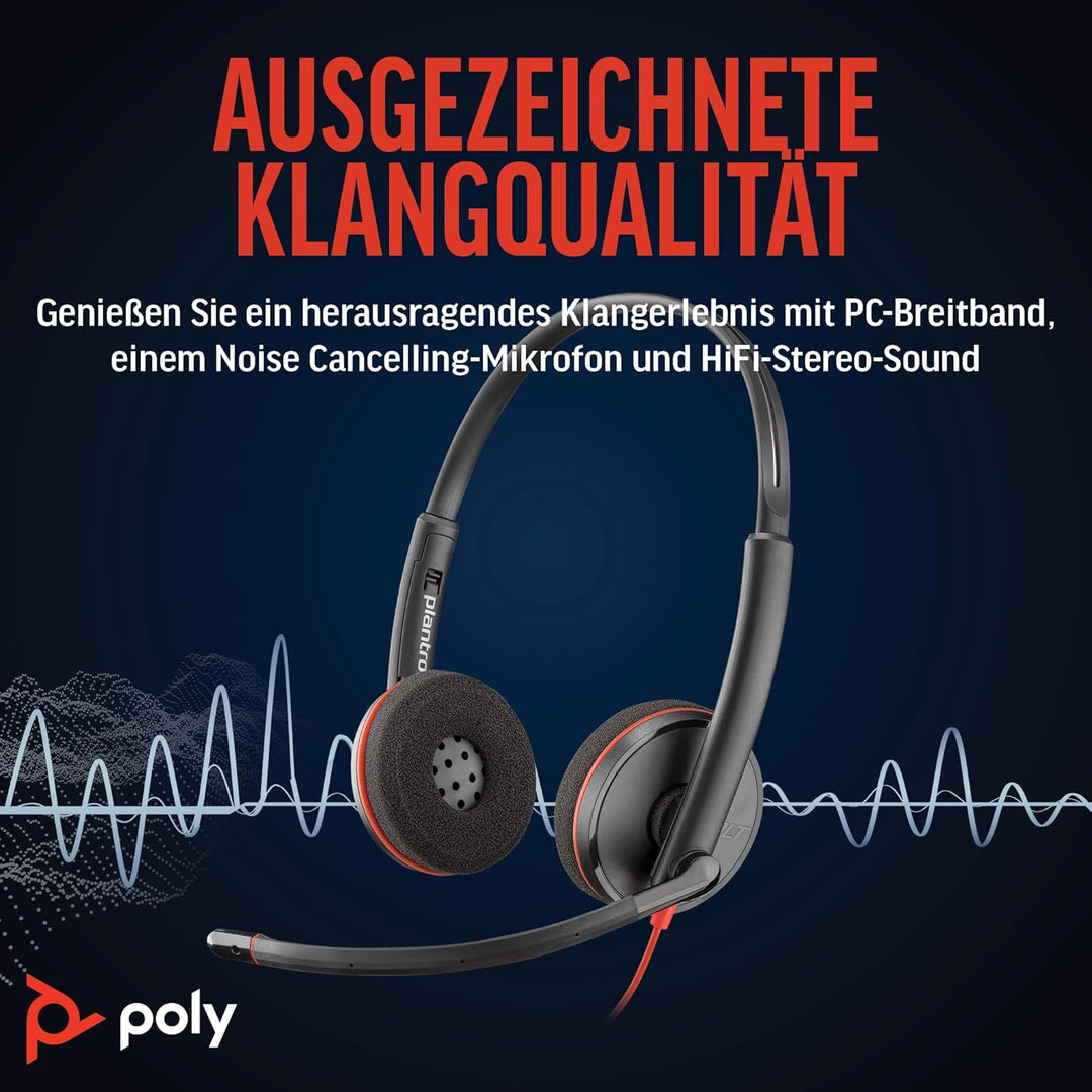 Schnurgebundenes USB-C-Headset Poly Blackwire 3220 – Noise Cancelling-Mikrofon – Stereo-Design – Ver