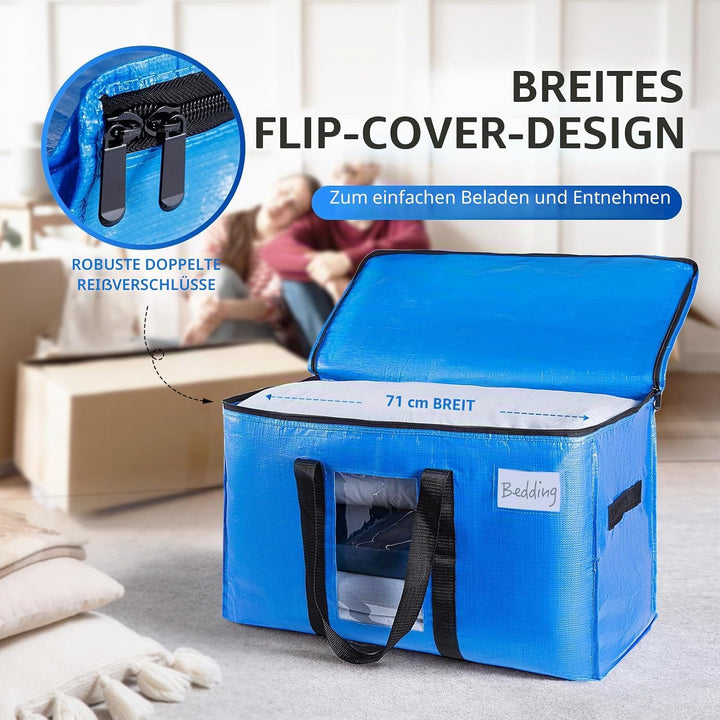 TAILI Extra Grosse Umzugstasche, 2 PCS Aufbewahrungstaschen mit Reissverschluss, Robuste blau zur Au