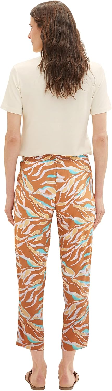 TOM TAILOR Damen Loose Fit Stoffhose 1036632 38W / 28L 31758 - Brown Abstract Leaf Design, 38W / 28L