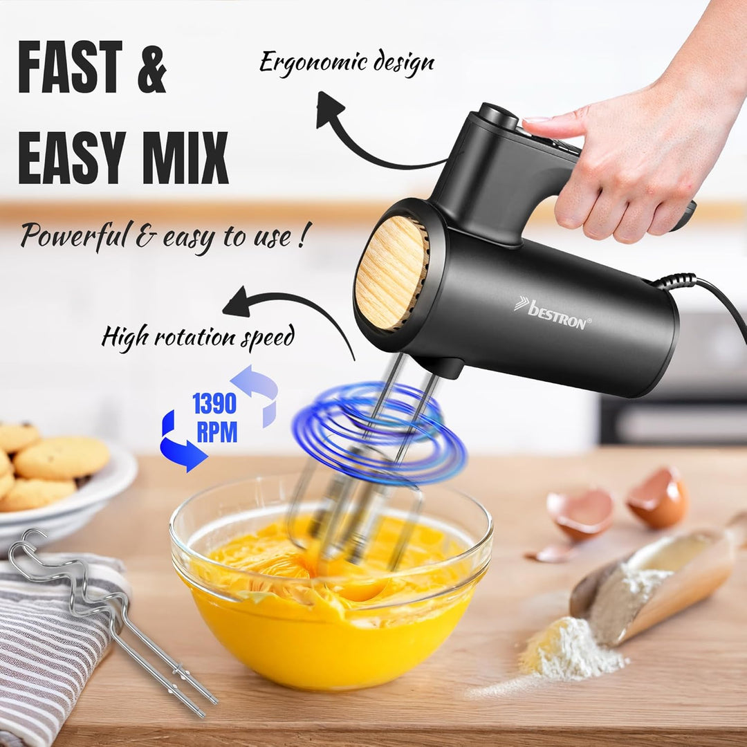Bestron Power Handmixer, Leistungsstarker Handmixer mit 6 Stufen, Turbo-Funktion & LCD-Display, Rühr