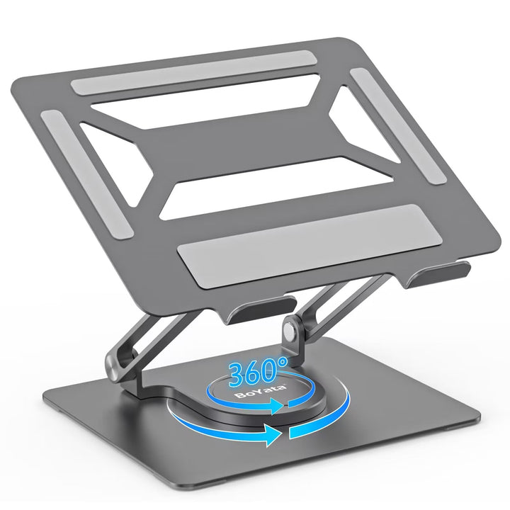 BoYata Laptopständer für Schreibtisch, Verstellbarer Computerständer mit 360°Drehbarer Basis, Ergono