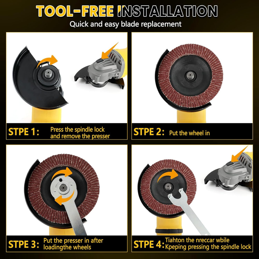 Akku Winkelschleifer 125 mm Kompatibel mit Dewalt 20V Akkus, Kabelloser Schleifer, 1180W Bürstenlose