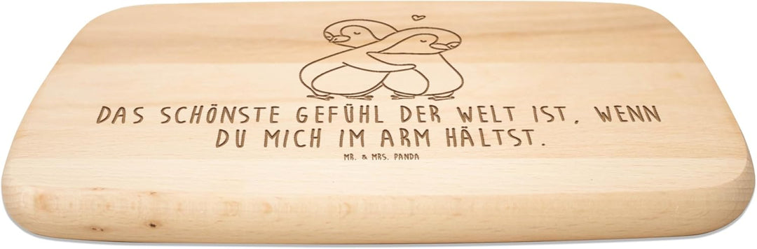 Mr. & Mrs. Panda Holzbrett Pinguine Kuscheln - Geschenk, Hochzeitstag, Liebesbeweis, schneidbrett, F