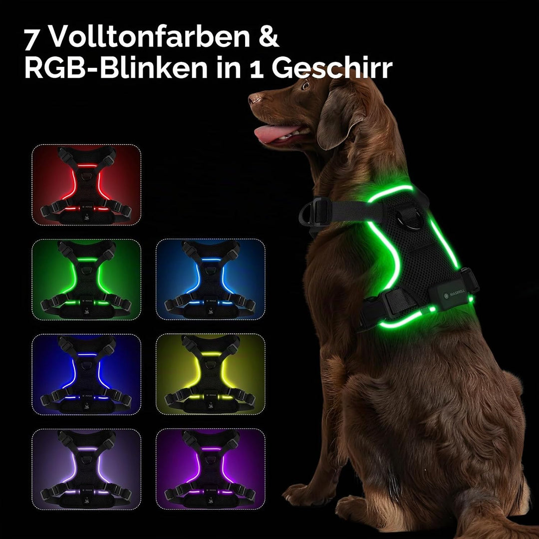 MASBRILL Hundegeschirr Leuchtend, LED Hundegeschirr Aufladbar &amp; Einstellbar für Welpen Kleiner Mittl