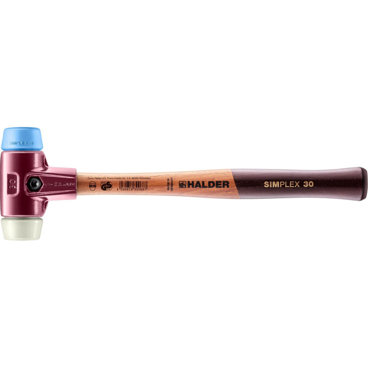 Simplex Schonhammer, TPE-soft / Nylon; mit Tempergussgehäuse und hochwertigem Holzstiel | D=30 mm |