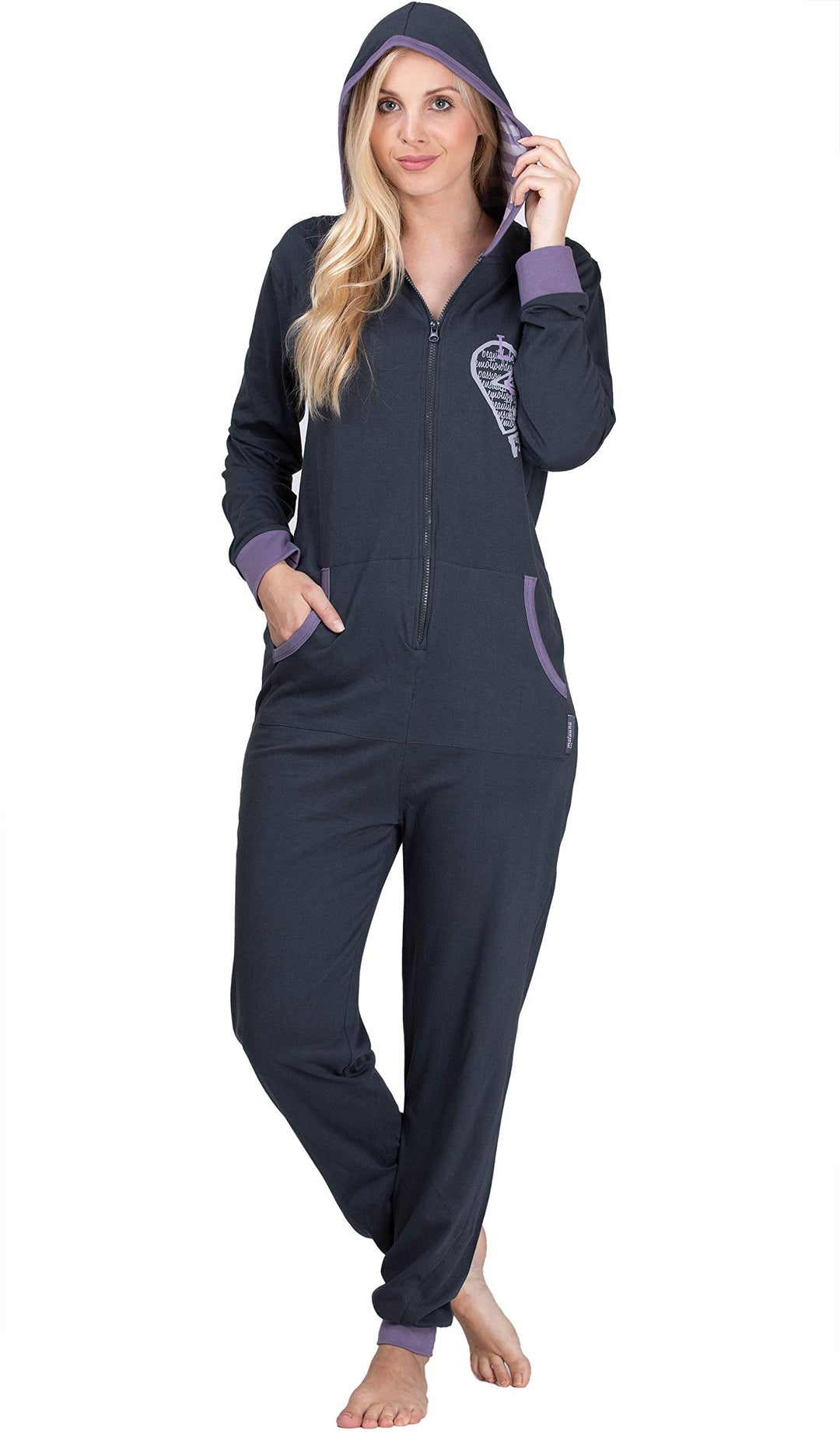 maluuna - Damen Jumpsuit, Onesie, Overall, Einteiler mit Bündchen an Arm- und Beinabschluss aus 100%