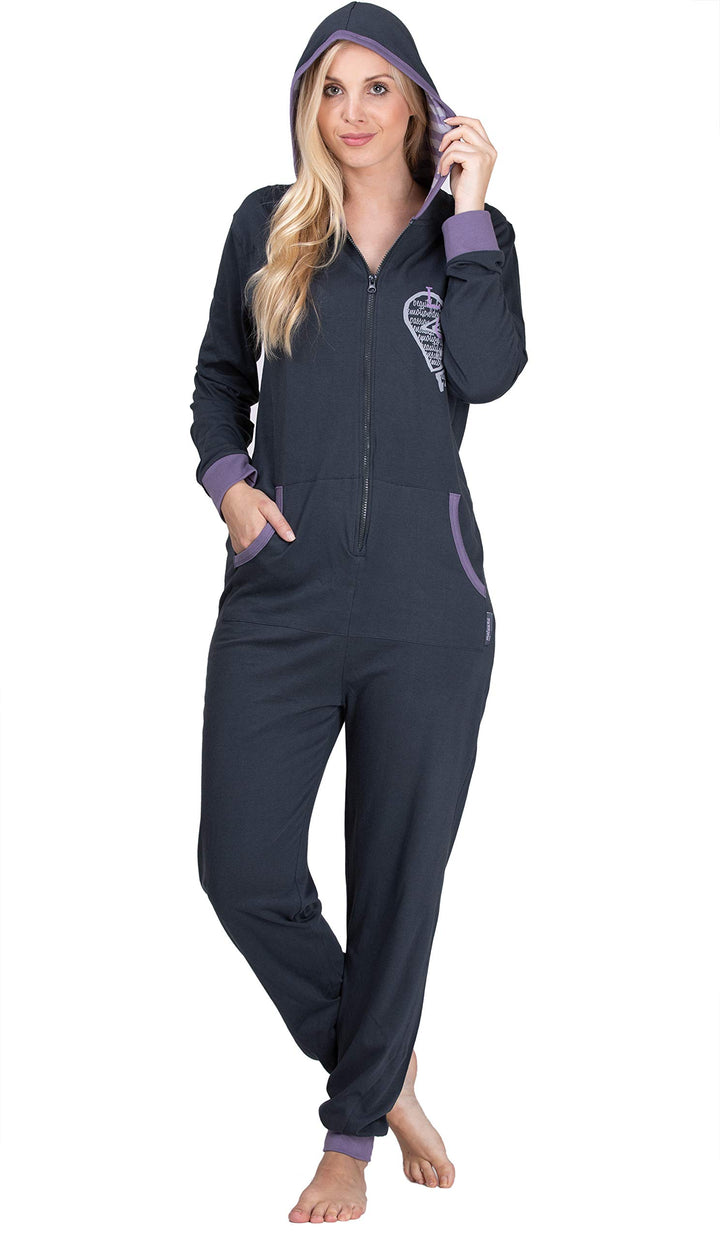 maluuna - Damen Jumpsuit, Onesie, Overall, Einteiler mit Bündchen an Arm- und Beinabschluss aus 100%