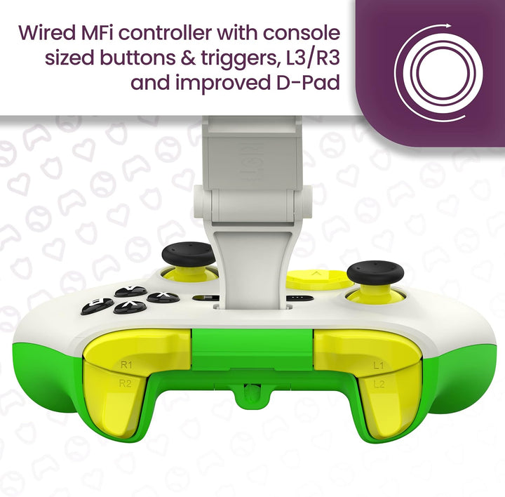 RiotPWR ESL Game Controller für iOS iPhones, kabelgebunden für störungsfreier Spielfluss, Power Pass