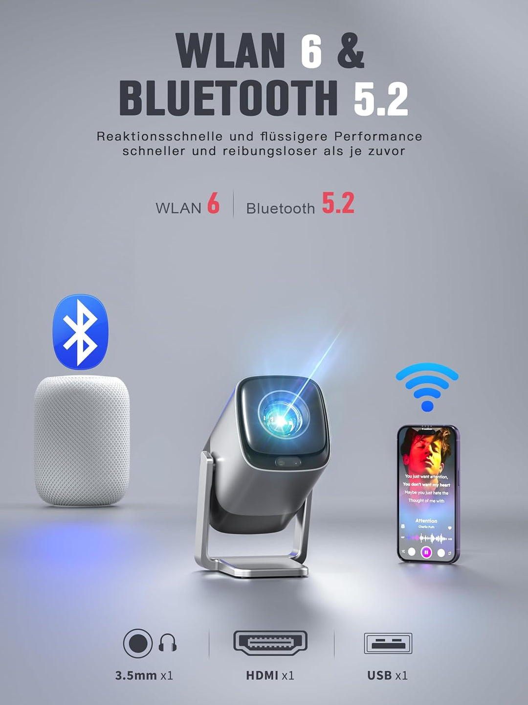 Smart Mini Beamer 4K Kompatibel mit Netflix & Dolby Audio, XuanPad 28000 Lumen Beamer mit TOF Autofo