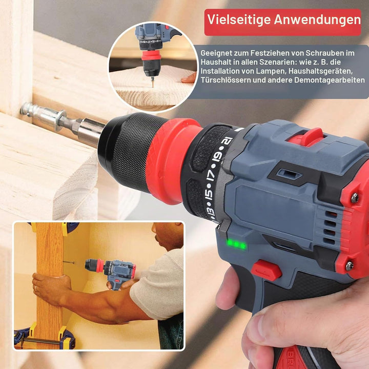 Weytoll 16,8V Akku-Bohrschrauber, Akkuschrauber, 2 * 1300-mAh-Akkus, max. 45 Nm, 21+1 Drehmomenteins