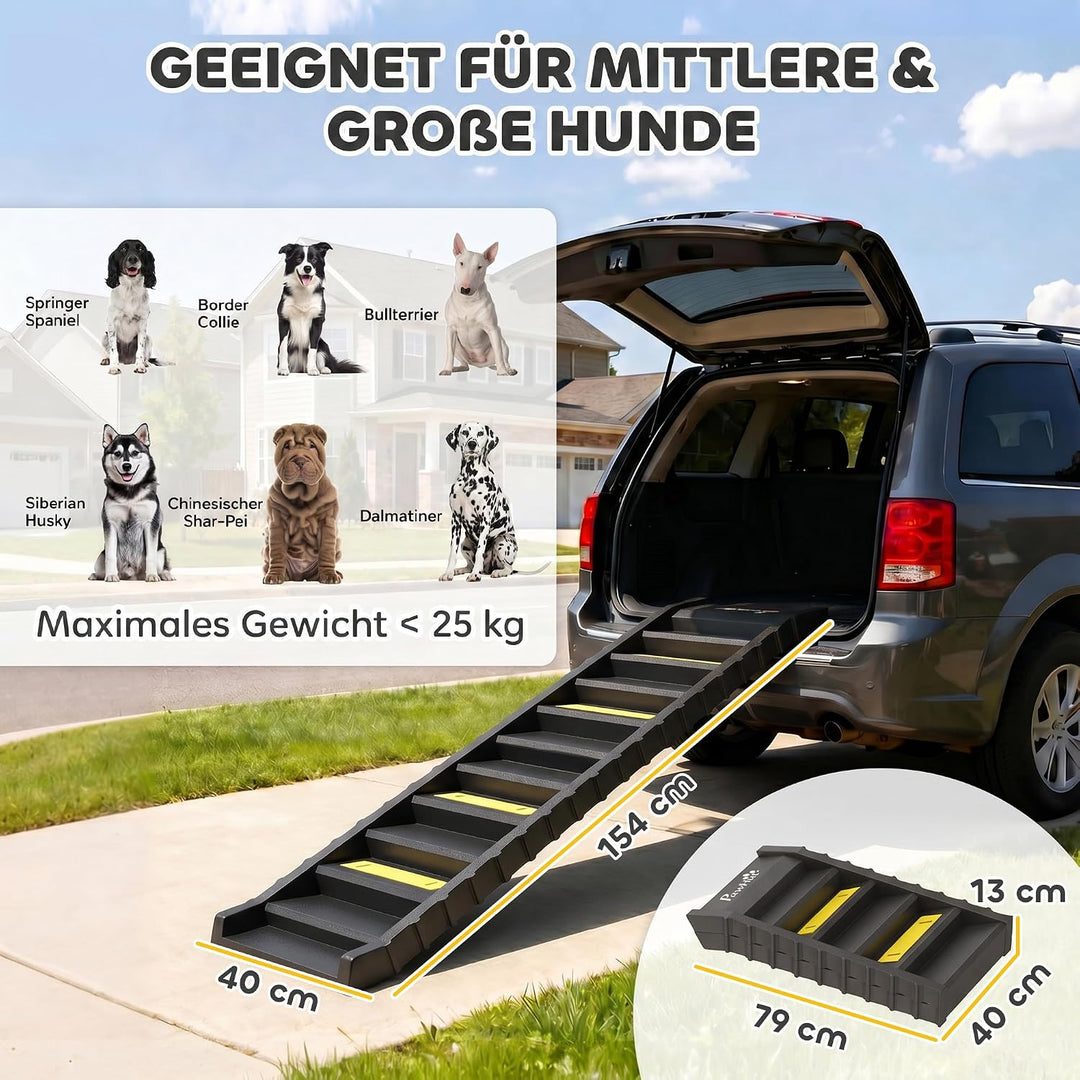 PawHut Hunderampe klappbar Hundetreppe Auto &amp; SUV rutschfest Einstiegshilfe für Kofferraum, 154x40cm