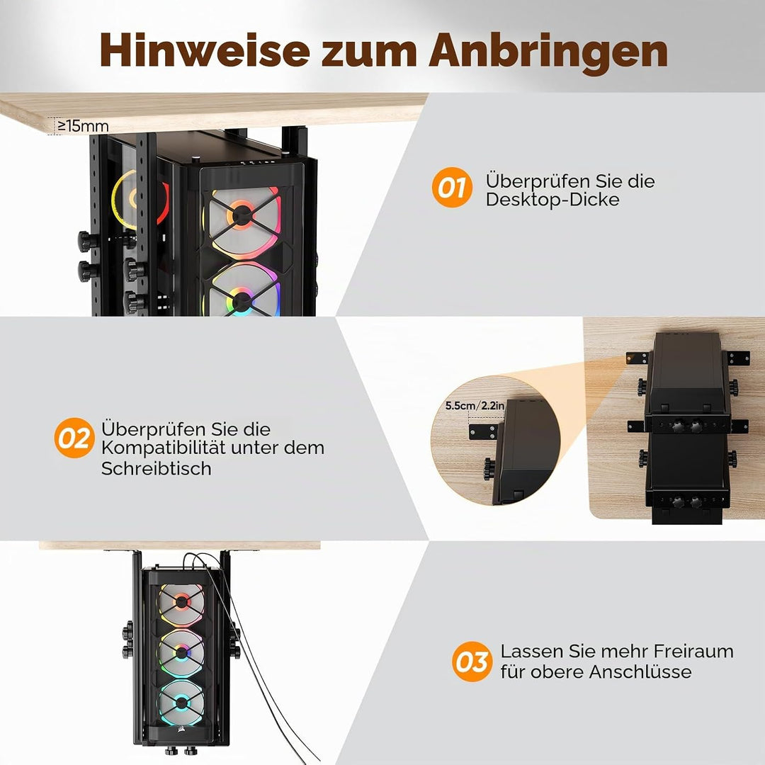 PC Halterung unter Schreibtisch, Heavy Duty PC Halterung Schreibtisch mit Verstellbarer Höhe und Bre