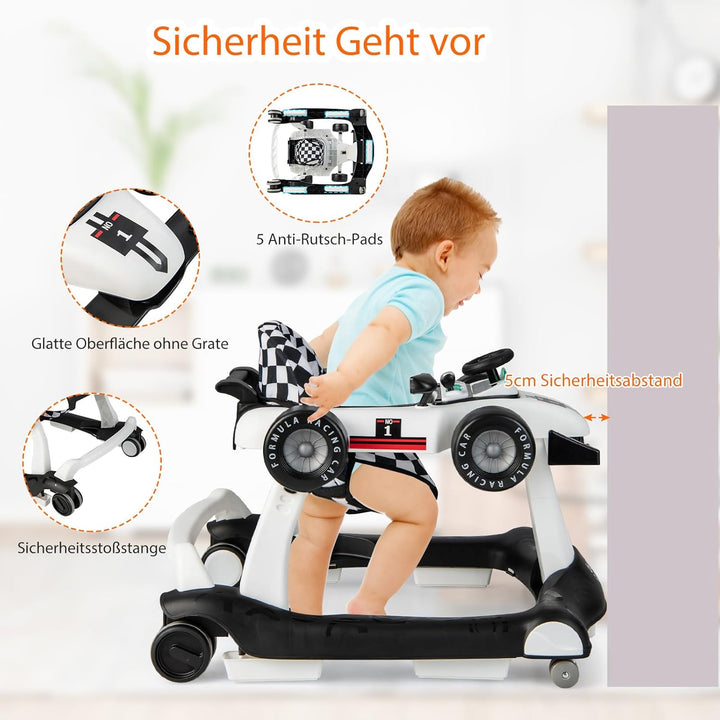 GOPLUS 4 in 1 Baby Lauflernhilfe, Lauflernwagen höhenverstellbar mit Licht & Musik, Baby Walker Auto