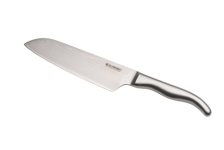 Le Creuset Santoku Messer, 18 cm 18/8 Damaststahlklinge mit glattem Schliff, Edelstahlgriff, Rostfre
