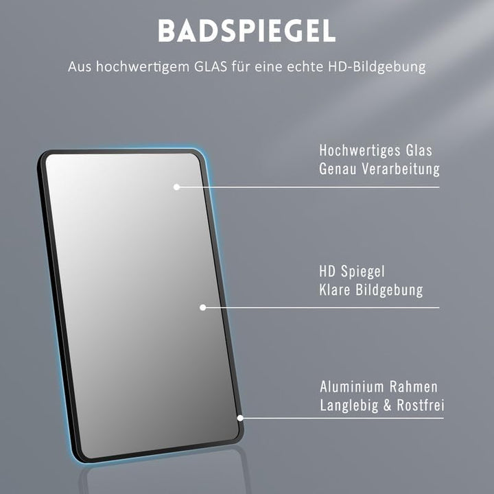 Spiegel Schwarz 50x70 cm Rechteckiger Wandspiegel mit Metallrahmen Badspiegel Badezimmerspiegel Deko