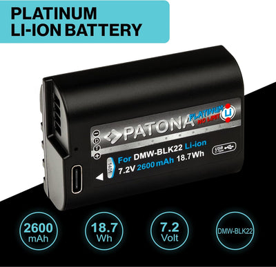 PATONA Platinum DMW BLK22 E USB Akku (2600mAh) mit direktem USB-C Eingang (1401) Lumix DC-S5 DC-S5D
