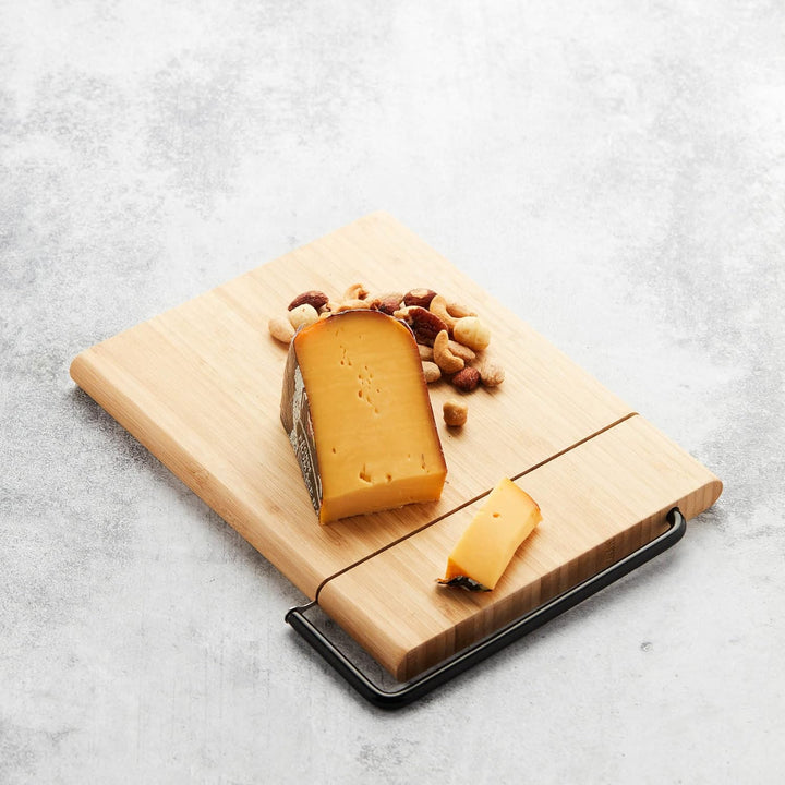 Point-Virgule Käsebrett und Käseschneider mit Draht Bambus, 28,5x23x2cm