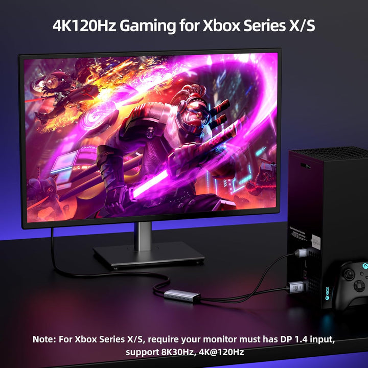 4K@144Hz HDMI 2.1 auf DisplayPort 1.4 Kabeladapter (1,8 m), 4K120Hz/8K unidirektionales aktives HDMI