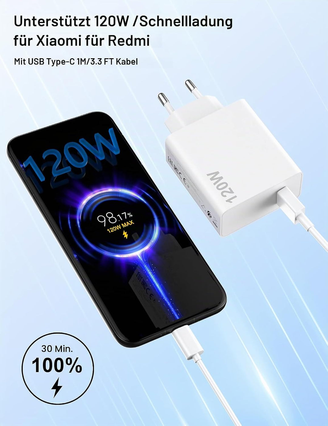 120W USB Ladegerät mit Typ C Ladekabel 1M für Xiaomi 11T Pro 13T Pro 13 Pro 13,USB Netzteil Stecker