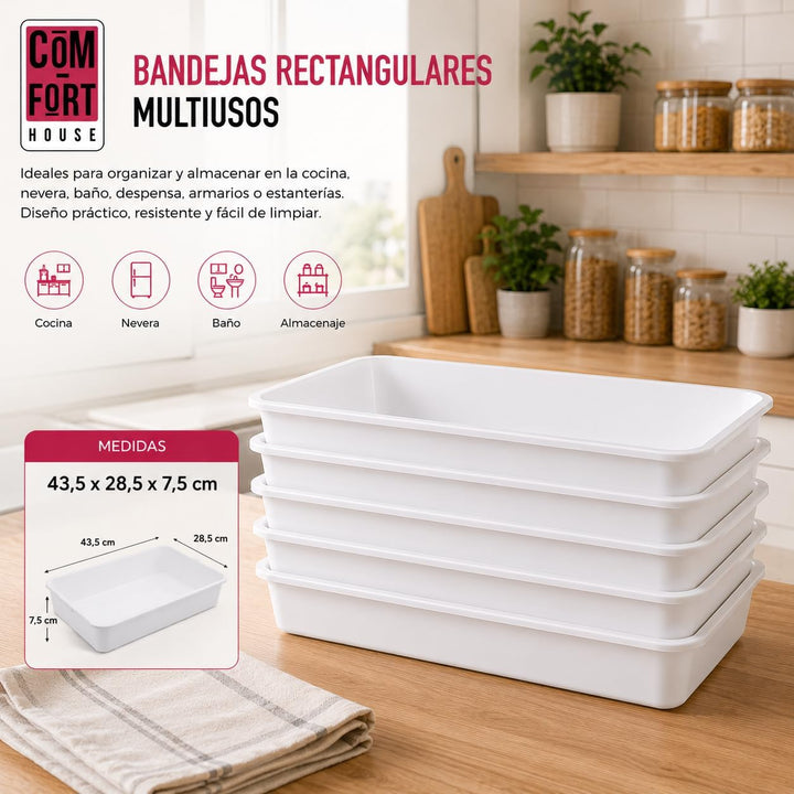 Weisses Kunststoff-Tablett, Grösse 3, 3 Stück COM-FORT HOUSE | Stapelbar, robust, einfache Reinigung