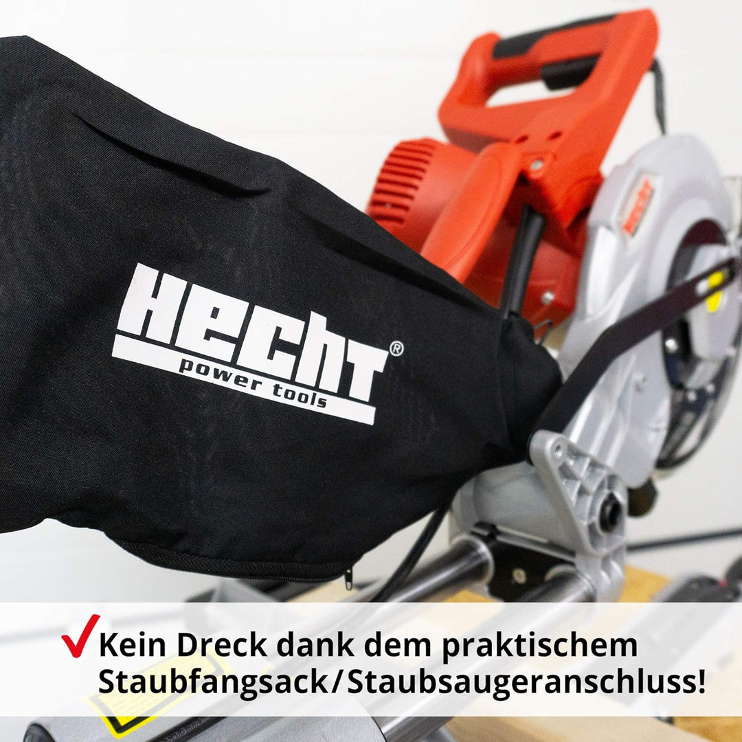 Hecht Zug-Kapp-Gehrungssäge – starke 1800 Watt – mit HM-Sägeblatt – Hohe Schnitt-kapazität mit Winke