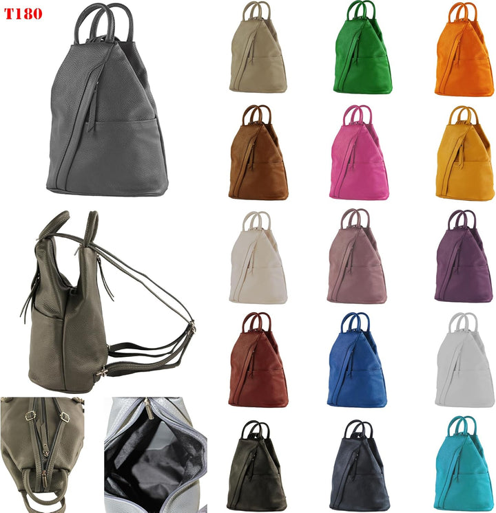 modamoda de T180 Damen Leder Rucksack Handtasche 2-in-1, handmade in Italy Orange, Orange