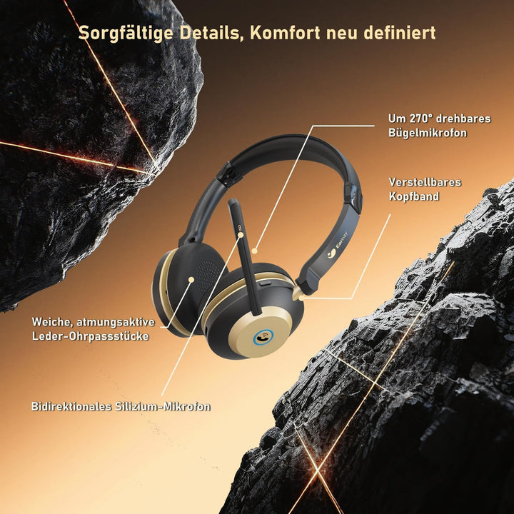 Earbay Headset mit Mikrofon Bluetooth, Headset kabellos KI-Geräuschunterdrückung &amp; USB-Dongle, Bluet