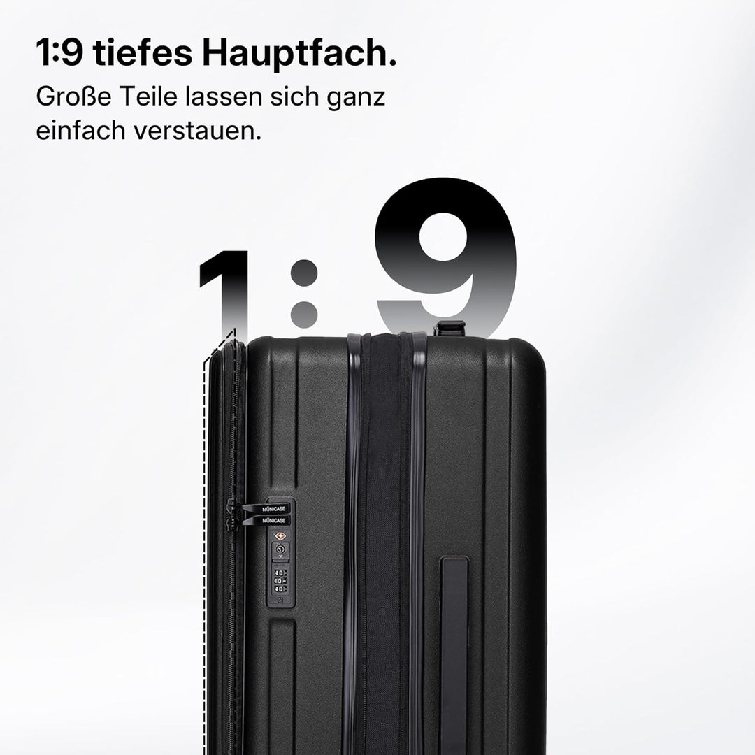 Münicase Koffer Expandierbar – Hartschalen-Trolley mit Oberseiten-Öffnung, Kompressionsgurt & extra