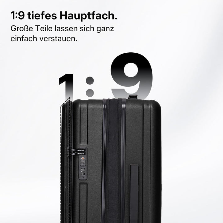 Münicase Koffer Expandierbar – Hartschalen-Trolley mit Oberseiten-Öffnung, Kompressionsgurt & extra