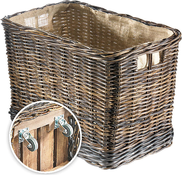 Kobolo Holzkorb für Kaminholz Kaminholzwagen mit Rollen- aus Rattan mit Jutefutter