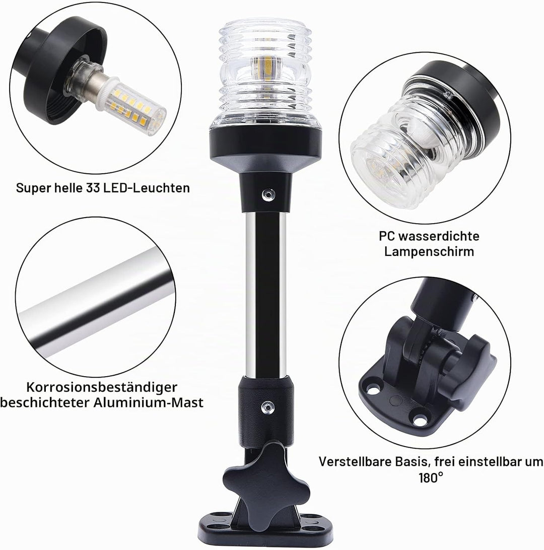 Geloo 10 Zoll Einstellbare LED Navigationslampe, Weiss Marine-Ankerlicht, 360 Grad LED Navigationssi