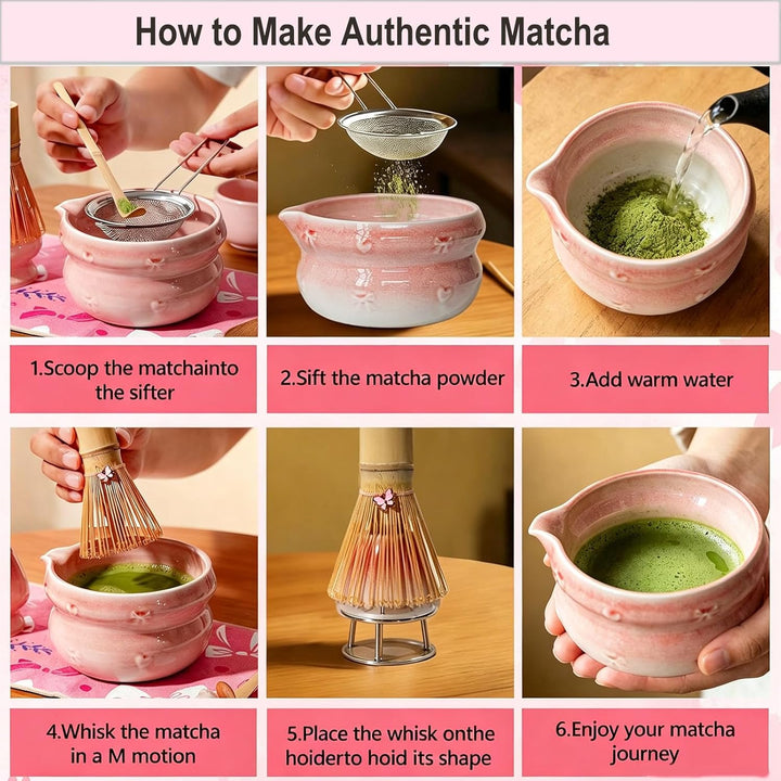 Matcha Set| Matcha Besen|Matcha Tea Set | Baumwoll-Teetuch, Matcha Whisk, Schaufel, Sieb, Matcha-Bes