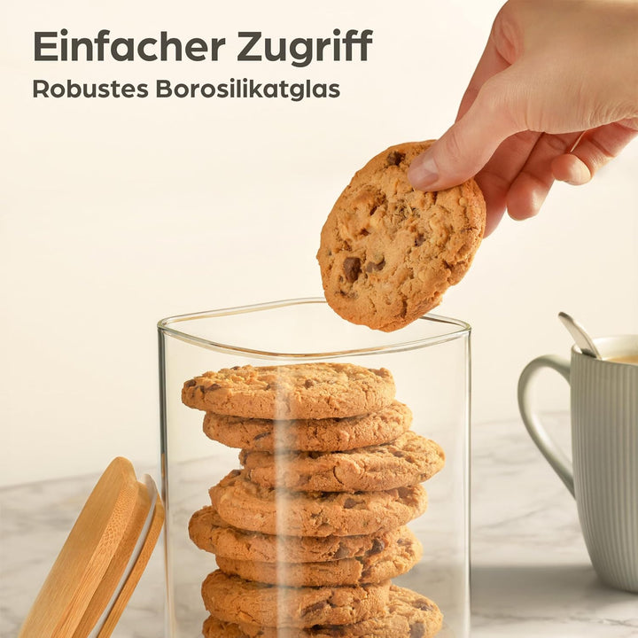 Praknu Vorratsdosen mit Deckel luftdicht Glas - 3er Set Vorratsgläser eckig - 1L - aus Borosilikatgl