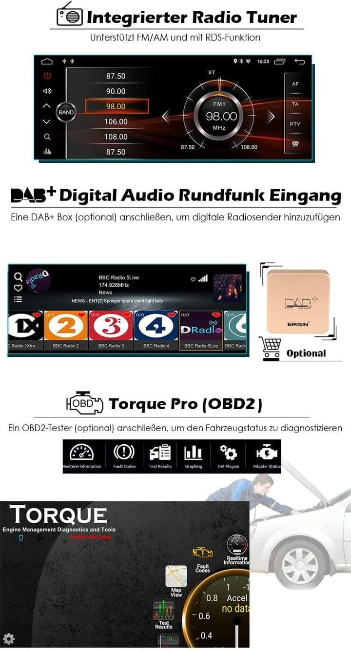 Erisin 10.25 Zoll Android 10.0 Autoradio mit GPS Navi Für BMW 5er E39 E53 M5 X5 Eingebauter CarPlay