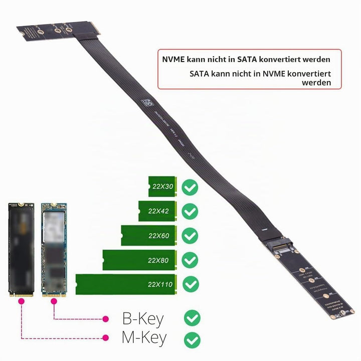 chenyang PCIE 3.0/4.0 M.2 NVME/NGFF SSD 90 Grad abgewinkeltes Band Flex Verlängerungskabel 30cm für