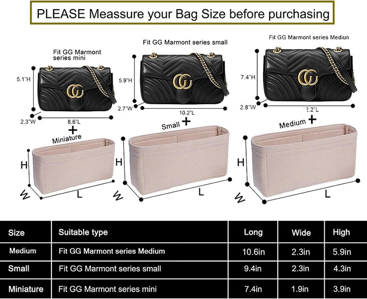 LEXSION Filzeinsatz mit ReiÃŸverschluss, kleine Handtasche Tote Shaper Einsatz für GG Marmont Matela