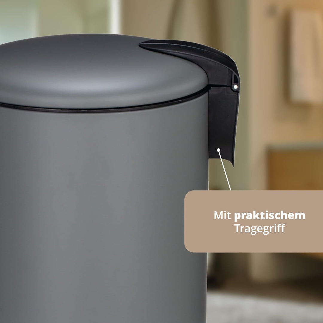 KHG Mülleimer 20 L Grau mit Softclose-Deckel & Tretfunktion - Pulverbeschichteter Metall-Abfalleimer