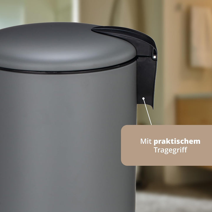 KHG Mülleimer 20 L Grau mit Softclose-Deckel & Tretfunktion - Pulverbeschichteter Metall-Abfalleimer
